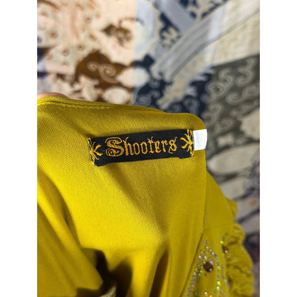 Chartreuse Gold Unique Beaded Whimsy Fairy Bohemian Chic Women's Top Size M - Picture 10 of 16